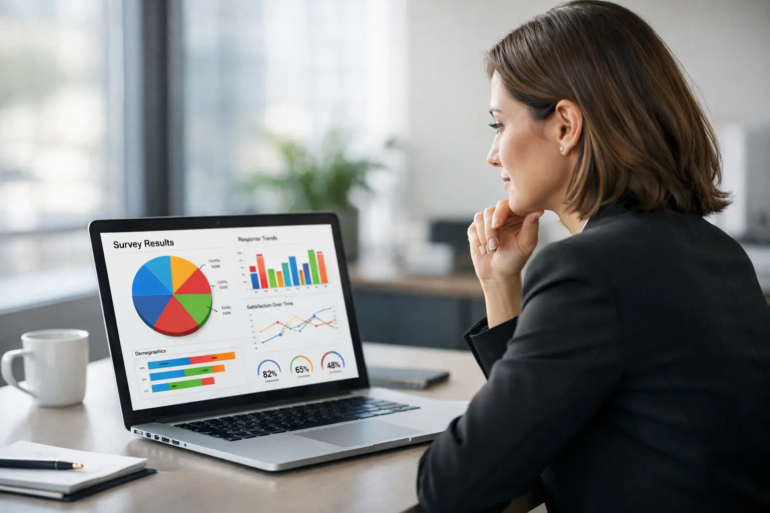 Professional reviewing survey results